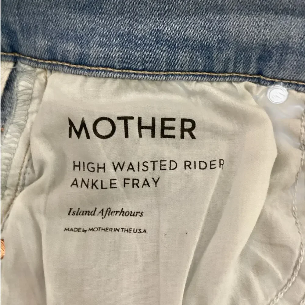 Mother Rider Ankle Fray Jeans Light‎ Wash Distressed High Rise Size 28